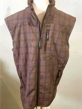 Equestrian Western Quilted Vest XL Brown Plaid Zip Front Ranch Style Layer Roper
